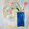 geometric semi abstract textured floral painting